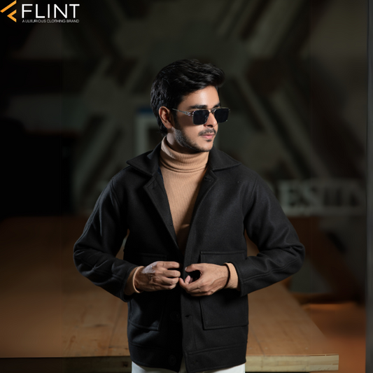 Boxy Wool Jacket (Black Color)