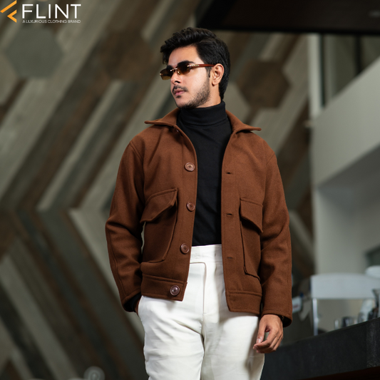 Boxy Wool Jacket (Chocolate Color)